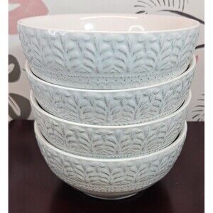 Set of 4 Pier 1 Imports Chateau Clair White Embossed Lace Cereal Bowls 6" (read)